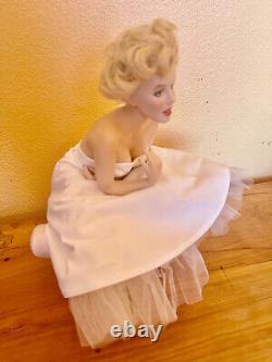 Franklin Mint Porcelain Marilyn Monroe Doll Sitting on a Satin Bench