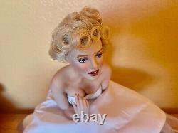 Franklin Mint Porcelain Marilyn Monroe Doll Sitting on a Satin Bench