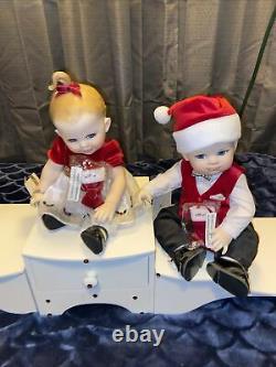 Franklin Mint Porcelain Portrait BABY Christmas Dolls Naughty And Nice-Beautiful