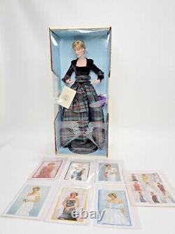 Franklin Mint Porcelain Portrait Doll Diana Princess of Charm Plaid Dress Stamps