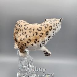 Franklin Mint Porcelain Snow Leopard Cat Figure Sculpture Statue On Crystal