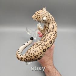 Franklin Mint Porcelain Snow Leopard Cat Figure Sculpture Statue On Crystal