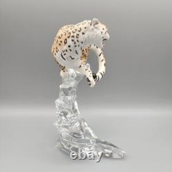 Franklin Mint Porcelain Snow Leopard Cat Figure Sculpture Statue On Crystal