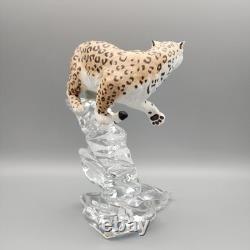 Franklin Mint Porcelain Snow Leopard Cat Figure Sculpture Statue On Crystal