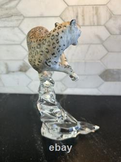 Franklin Mint Porcelain Snow Leopard Figurine on Crystal Base