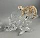 Franklin Mint Porcelain Snow Leopard Figurine on Crystal Base with extra Crystal