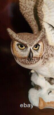 Franklin Mint Porcelain The Great Horned Owl Sculpture By George Mcmonigle