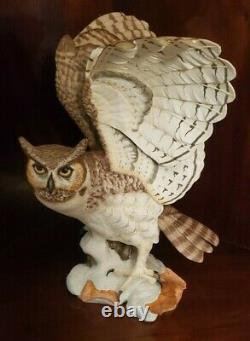 Franklin Mint Porcelain The Great Horned Owl Sculpture By George Mcmonigle