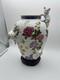 Franklin Mint Porcelain Vase Floral Cat Chinese Style Hand Painted Raised Relief