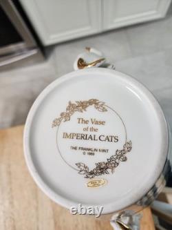 Franklin Mint Porcelain Vase Floral Cat Chinese Style Hand Painted Raised Relief
