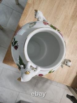 Franklin Mint Porcelain Vase Floral Cat Chinese Style Hand Painted Raised Relief