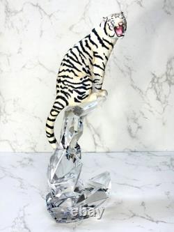 Franklin Mint Porcelain White Siberian Tiger On Lead Crystal Sculpture