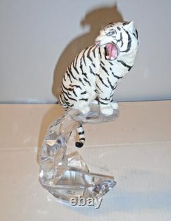 Franklin Mint Porcelain White Tiger On Crystal, 11 1/2 Tall