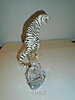 Franklin Mint Porcelain White Tiger On Crystal, 11 1/2 Tall