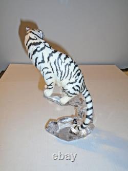 Franklin Mint Porcelain White Tiger On Crystal, 11 1/2 Tall