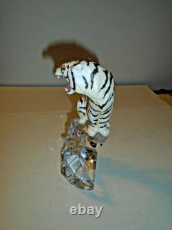 Franklin Mint Porcelain White Tiger On Crystal, 11 1/2 Tall