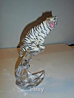 Franklin Mint Porcelain White Tiger On Crystal, 11 1/2 Tall