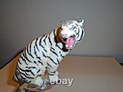 Franklin Mint Porcelain White Tiger On Crystal, 11 1/2 Tall