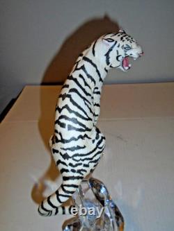 Franklin Mint Porcelain White Tiger On Crystal, 11 1/2 Tall