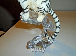 Franklin Mint Porcelain White Tiger On Crystal, 11 1/2 Tall