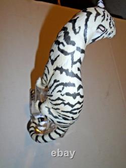Franklin Mint Porcelain White Tiger On Crystal, 11 1/2 Tall