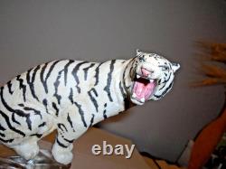 Franklin Mint Porcelain White Tiger On Crystal, 11 1/2 Tall
