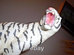 Franklin Mint Porcelain White Tiger On Crystal, 11 1/2 Tall