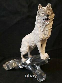 Franklin Mint Porcelain Wolf Sculpture On Crystal Base 1988 Cry Of The North