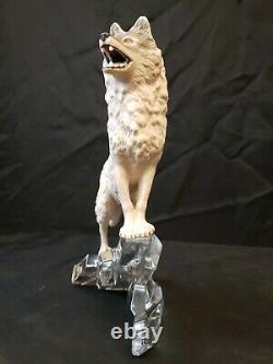 Franklin Mint Porcelain Wolf Sculpture On Crystal Base 1988 Cry Of The North