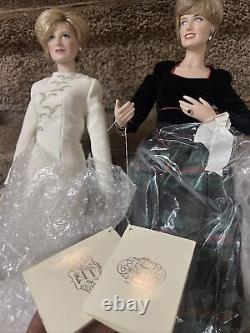 Franklin Mint Princess Diana Queen Of Fashion Porcelain Doll Lot Of 2 No Box