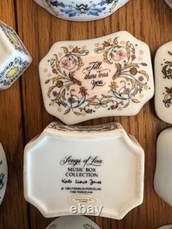 Franklin Mint Songs Of Love Porcelain Music Box Complete 12 Pc Set MINT WORKING