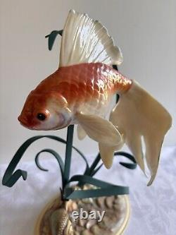 Franklin Mint The Golden Carp Sculpture (1987) by William Kazmar with Wood Stand