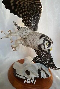 Franklin Mint The Hawk Owl Porcelain 14 Figurine By George McMonigle