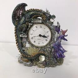 Franklin Mint The Kingdom Discordia Porcelain Clock Dragon -Wizard -Skull Ltd Ed