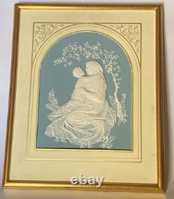 Franklin Mint The Madonna of the Grotto Framed Tile Cameo Plaque Wedgwood Blue