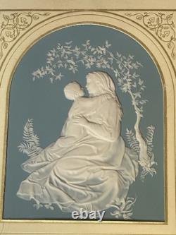 Franklin Mint The Madonna of the Grotto Framed Tile Cameo Plaque Wedgwood Blue