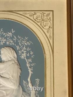 Franklin Mint The Madonna of the Grotto Framed Tile Cameo Plaque Wedgwood Blue