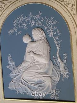 Franklin Mint The Madonna of the Grotto Framed Tile Cameo Plaque Wedgwood Blue