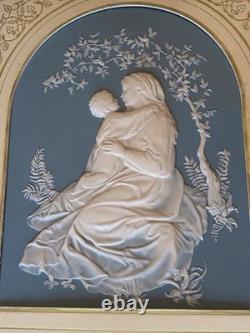 Franklin Mint The Madonna of the Grotto Framed Tile Cameo Plaque Wedgwood Blue