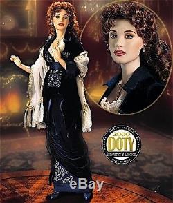 Franklin Mint Titanic Rose Flying Scene Blue Velvet Dress 18 Porcelain Doll Nib