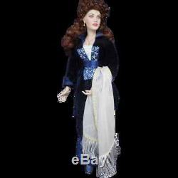 Franklin Mint Titanic Rose Flying Scene Blue Velvet Dress 18 Porcelain Doll Nib