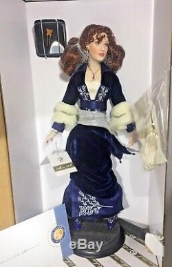 Franklin Mint Titanic Rose Flying Scene Blue Velvet Dress Porcelain Doll NIB/COA