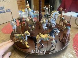 Franklin Mint Treasury Of Carousel Art 1988 Set Of 12 Animals With Wooden Base
