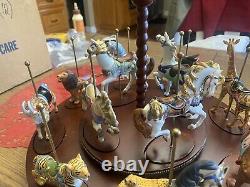 Franklin Mint Treasury Of Carousel Art 1988 Set Of 12 Animals With Wooden Base