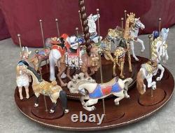 Franklin Mint Treasury Of Carousel Art 1989 Set Of 12 Animals With Wooden Displ