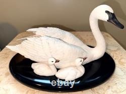Franklin Mint Under Her Wing Trumpeter Swan Family 1989 Bisque Sculpture COA