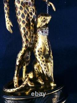 Franklin Mint VTG Erte Art Deco w Leopard Porcelain Figurine