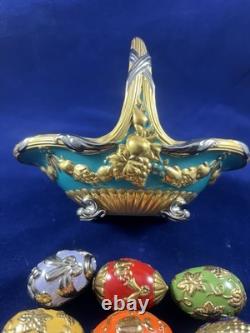 Franklin Mint Vintage Faberge Autumn Egg Basket with 6 eggs