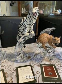 Franklin Mint Wildlife Federation Big Cats Porcelain Statues Lead Crystal Base