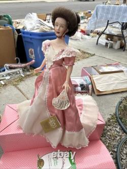 Gibson Girl Doll in Elegant Pink and White Gown with Fan Accessory